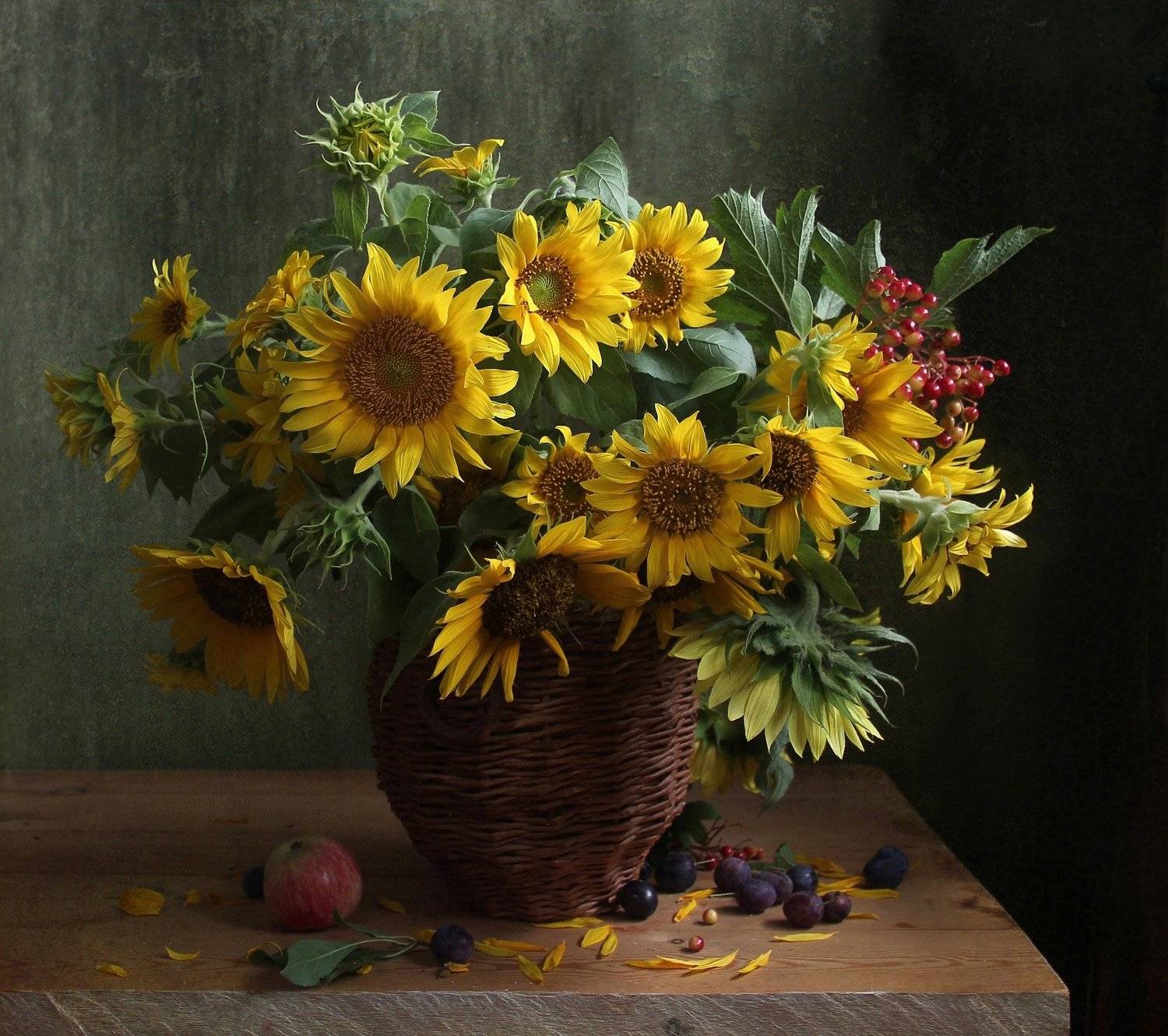 натюрморт, цветы, марина филатова, подсолнухи, яблоки, Марина Филатова