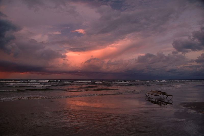 beach, sea, shore, bright, sun, pink, sunset, horizon, storm, cloud, bay, weather, atmosphere, summer, evening Evening in Jurmala ... фото превью