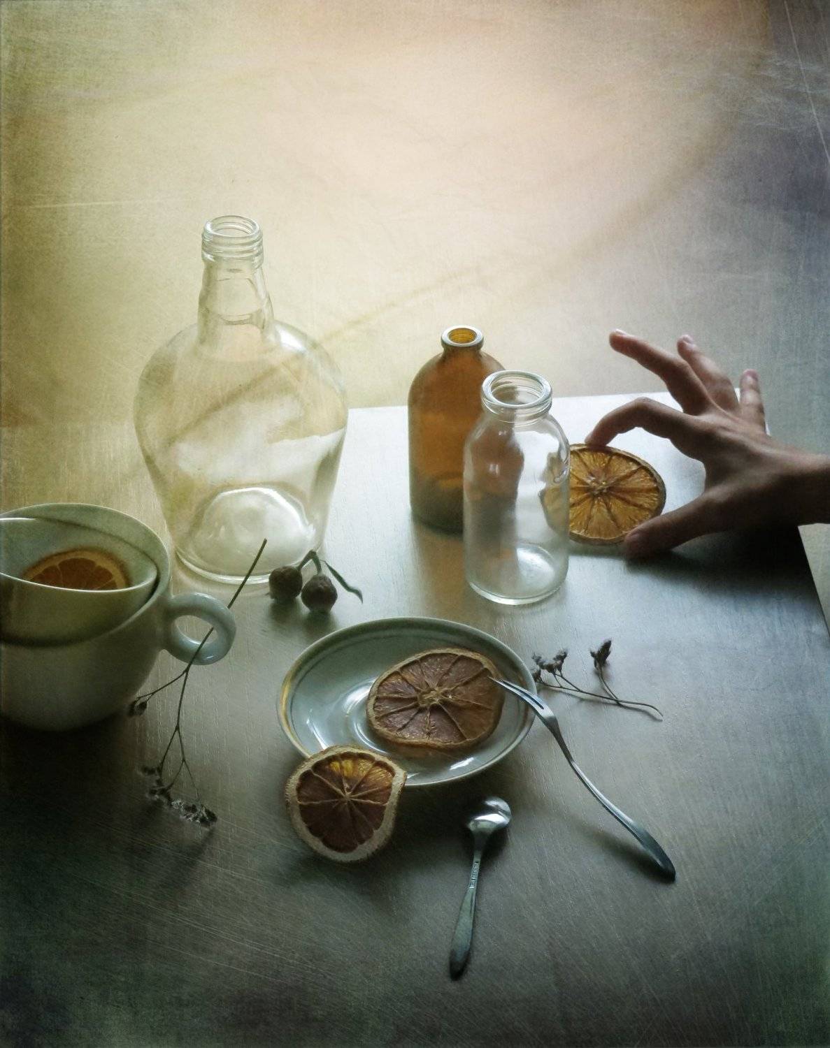 апельсин, посуда, натюрморт, травинка, Елена Лысенко