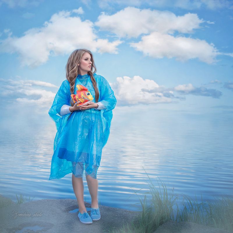 девушка, портрет, природа, синий, girl, portreit, fish, summer, sunset, fashion  фото превью