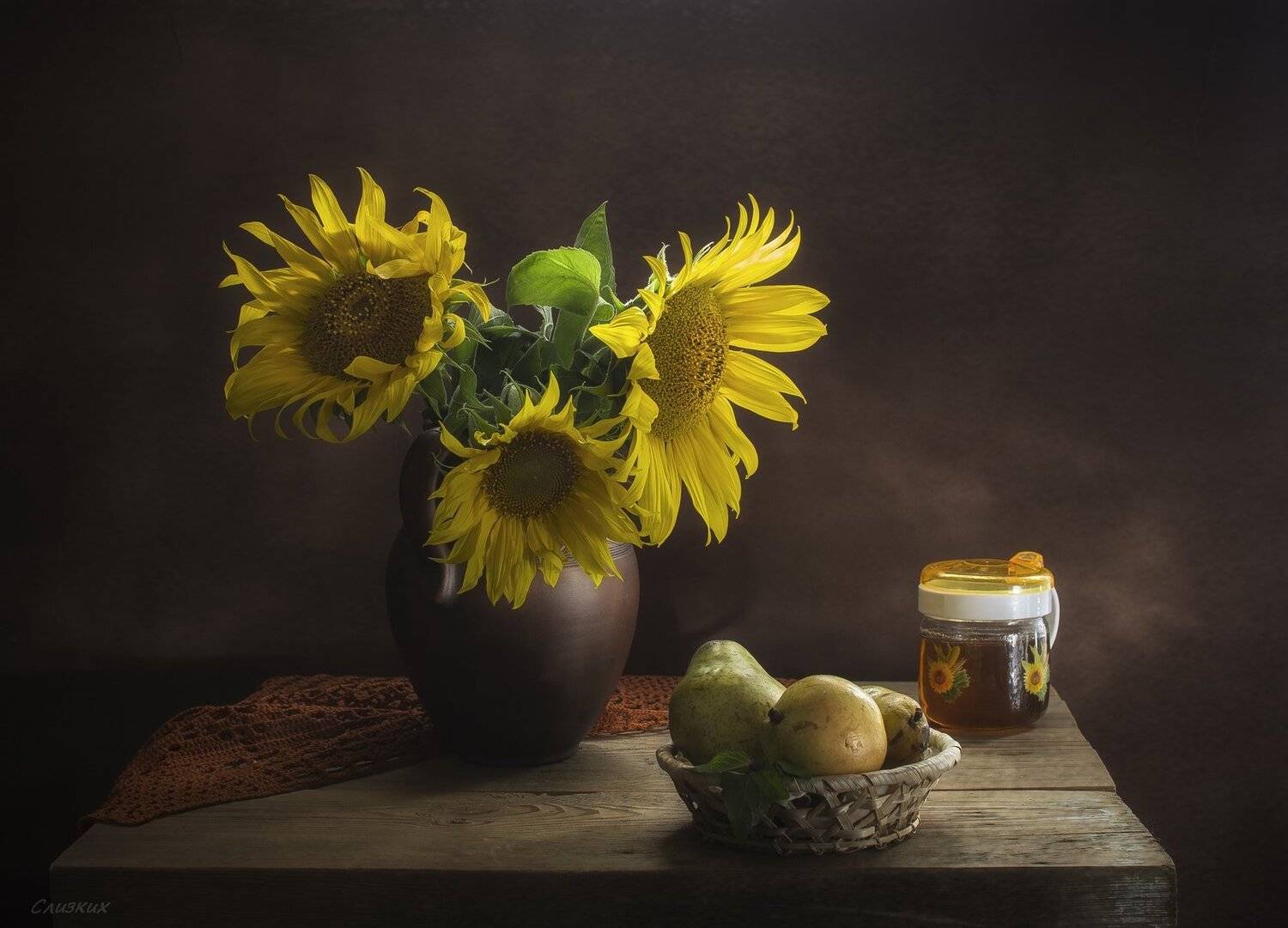 натюрморт, подсолнухи,кувшин,лето,август,мёд,груша, Инаида