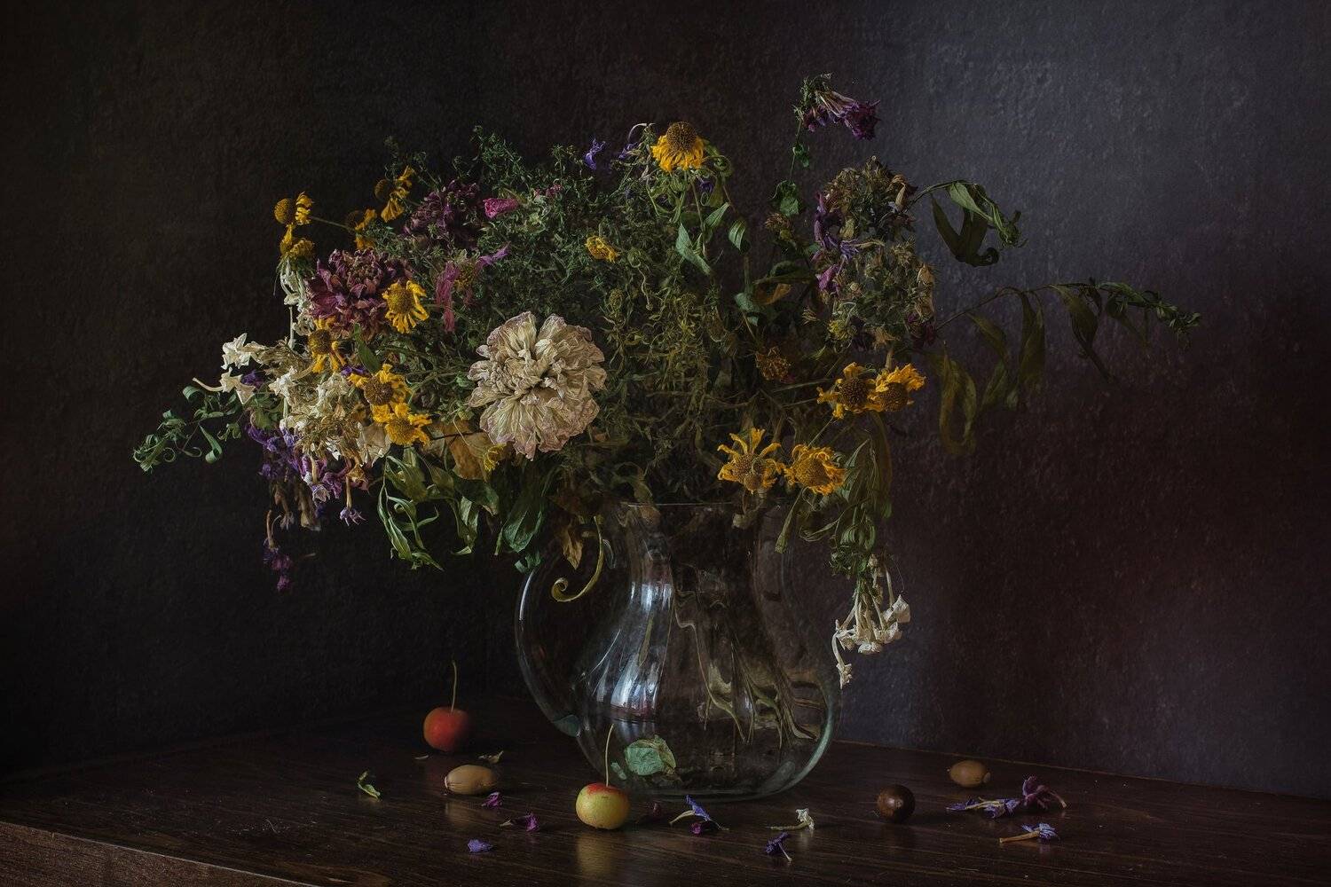 натюрморт, стекло, кувшин, цветы, жёлуди, Анна Петина