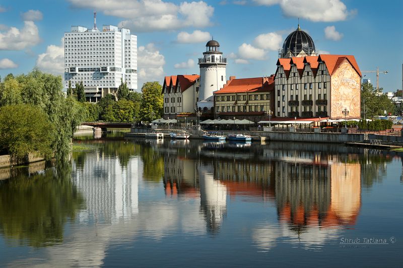 город, архитектура, калининград, река, отражение Калининград, рыбная деревня. фото превью