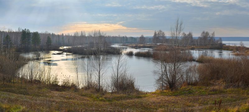 дымка, ноябрь, тишина, простор, озеро, тонкий лёд, небо, предзимье Предзимье фото превью