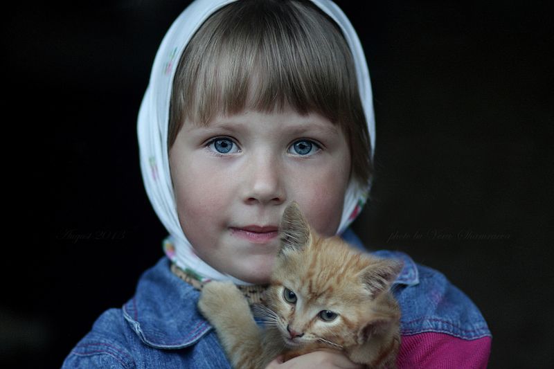 жанровый портрет, девочка, котенок Дети фото превью