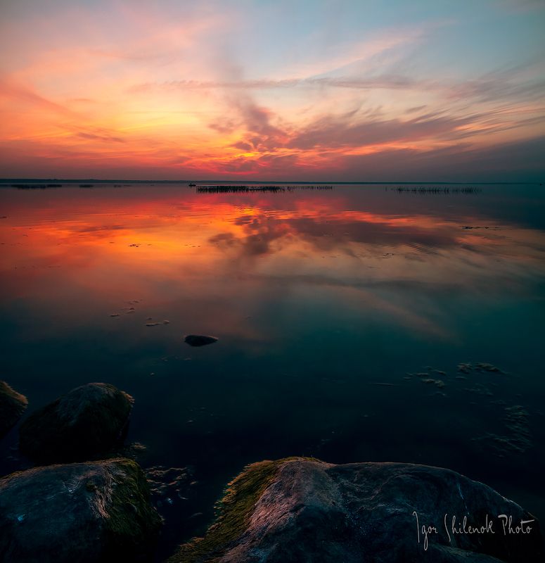 осень, закат, озеро, отражение, солнце, плещеево озеро, переславль залесский Плещеево озеро фото превью