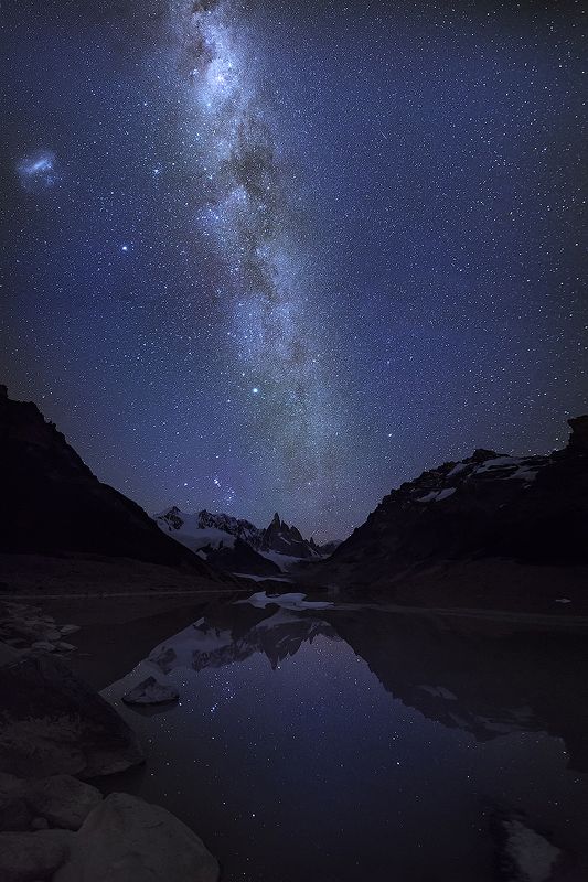 патагония, аргентина, ночь, звёзды, млечный путь, отражение, горы, серро торре Ночная тишина фото превью