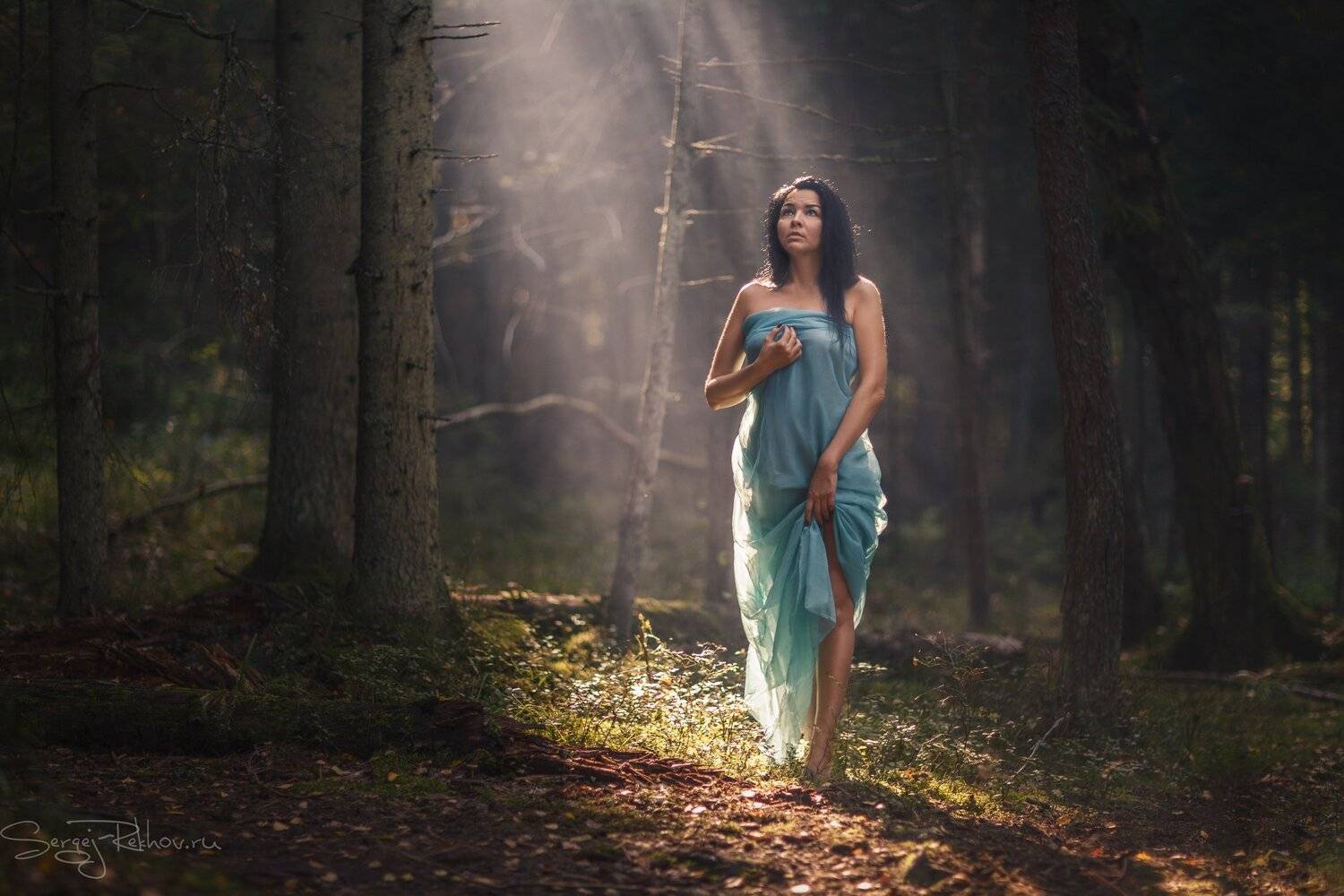 лес, лучи, солнце, модель, портрет, Сергей Рехов