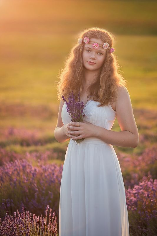 girl, lavender, field, sunset, light, summer, poland, romantic, sunlight,  Girl on lavender field фото превью