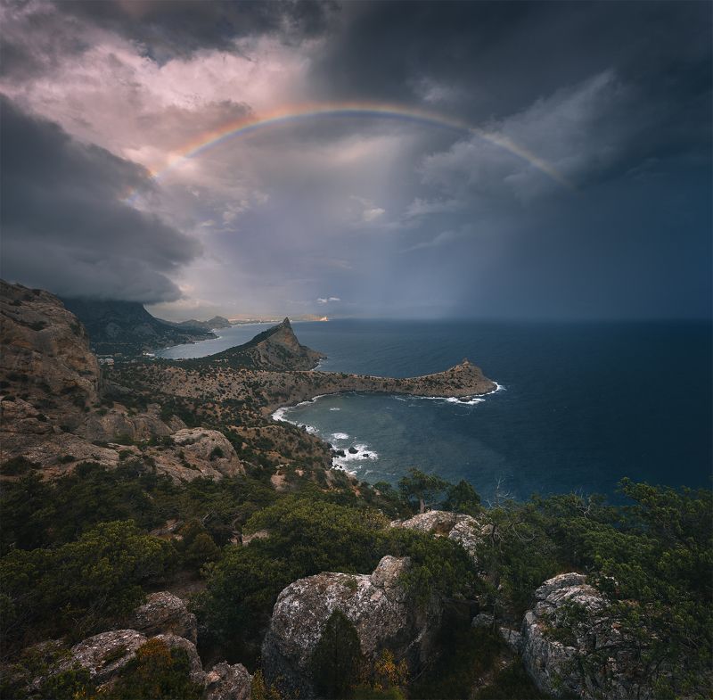 крым, новый свет, пейзаж, шторм, радуга, осень *** фото превью