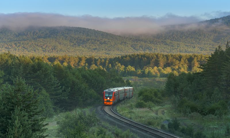 жд, железная дорога, поезд, россия,  пейзаж, skrylov, skrylov_official,  кыштым, челябинская область. кордон липиниха, утро, туман, лето ра2, рельсовый автобус, юужд *** фото превью