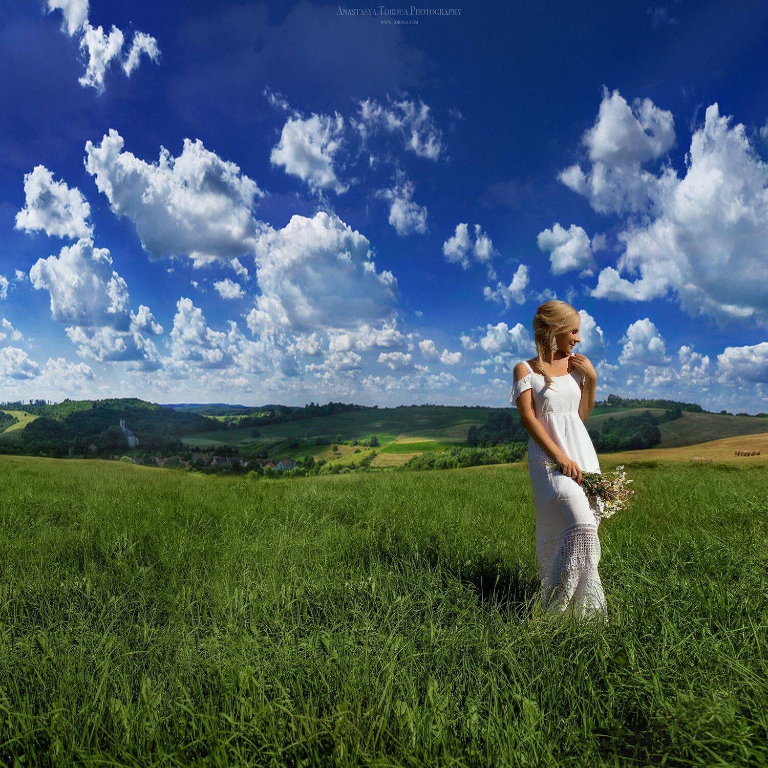 девушка,солнце,облака,деревня,сарафан, Анастасия Тордуа