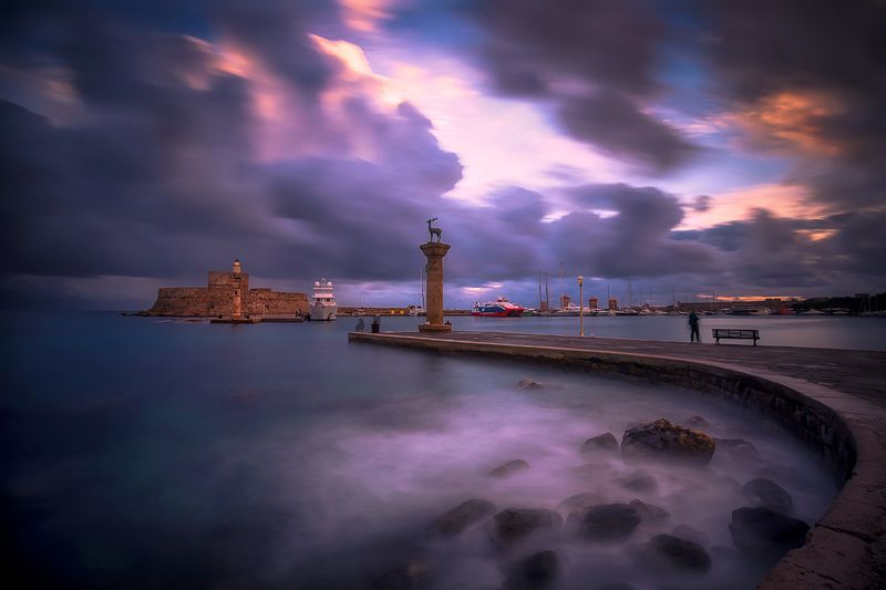 greece, rhodes, island, long exposure, sea, aegean, sunrise, port, winter, water, aegean sea, town, blue, travel, light, architecture, reflection, old Rhodes фото превью