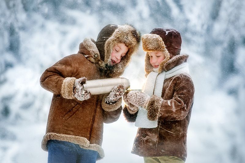 дети, детская фотосессия, зима  фото превью