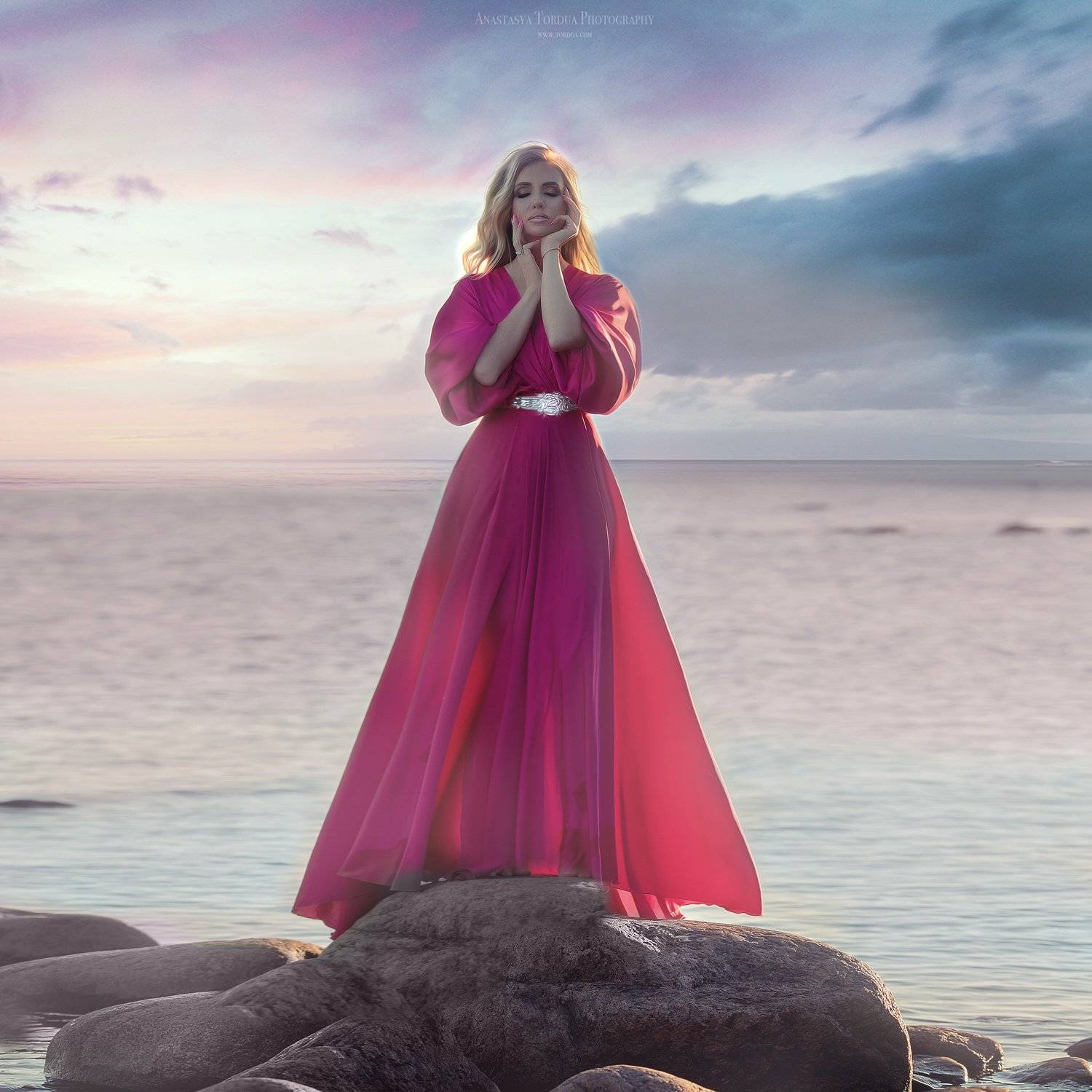 закат, море, штиль, девушка, Анастасия Тордуа