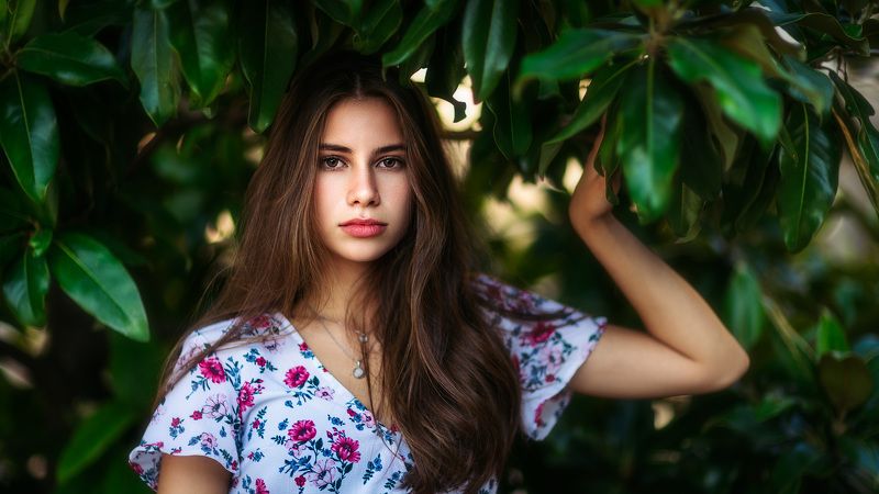 portrait, brunette, beauty, girl,  in the shadows фото превью