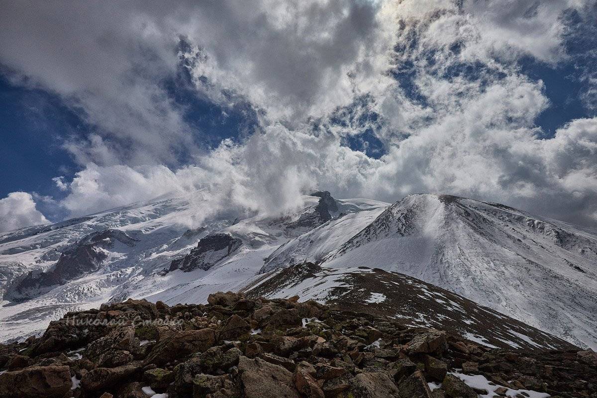 кавказ, горы, эльбрус, облака, Николай Стюбко