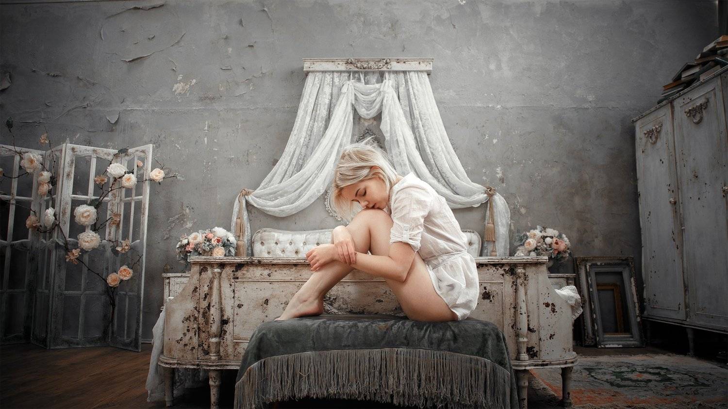 girl, model, portrait, bedroom, bed, light, silence, peace, blonde, retro, grunge, russia, девушка, модель, портрет, спальня, кровать, свет, тишина, покой, блондинка, ретро, грандж, россия, Васильев Андрей