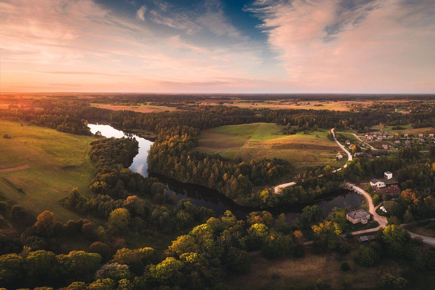 landscape,summer,drone,river,sunset,пейзаж,речка,латгалия,закат, Olegs Bucis