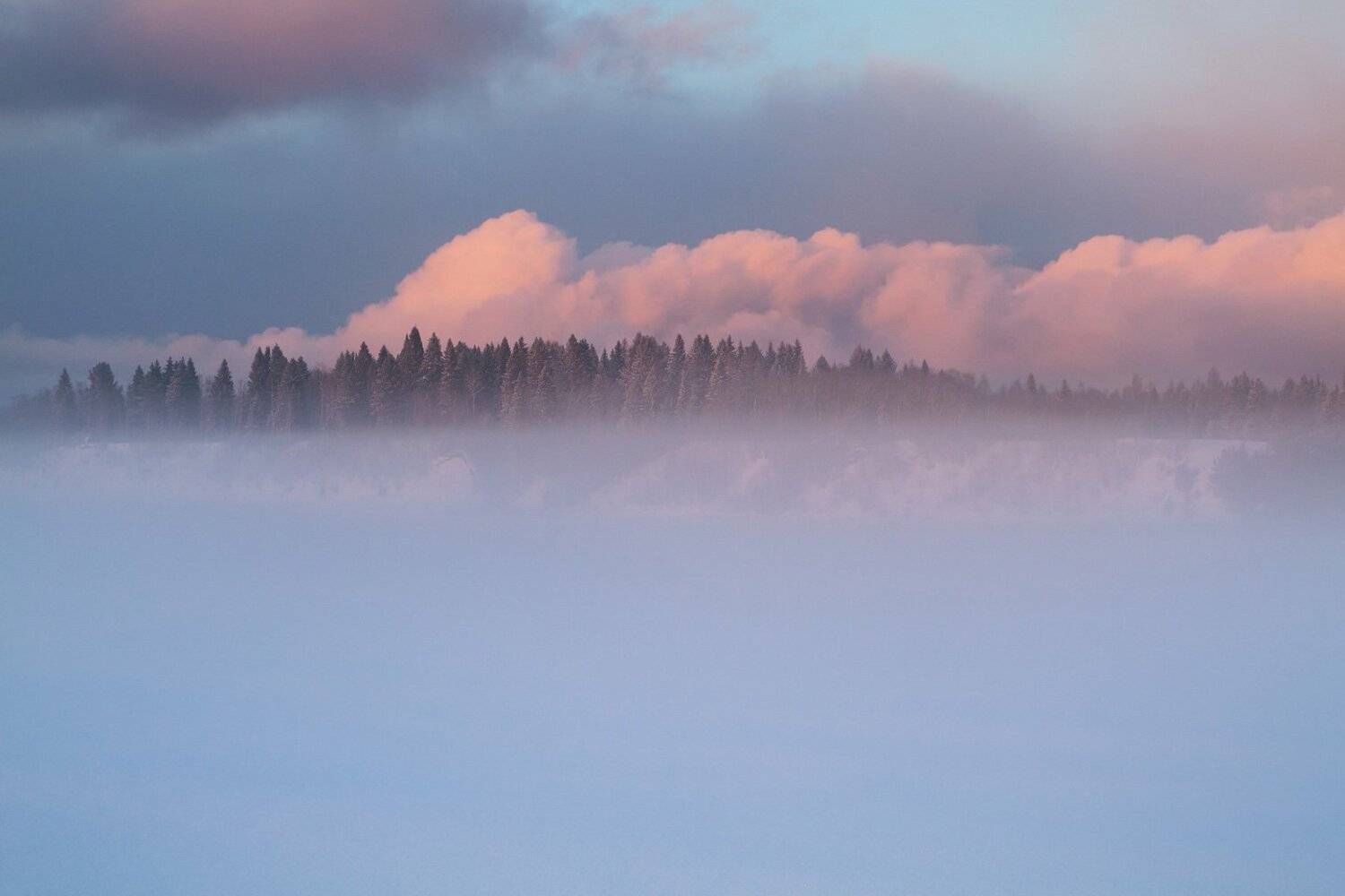 туман, зима, снег, река, закат, вечер, мороз, Смольский Евгений