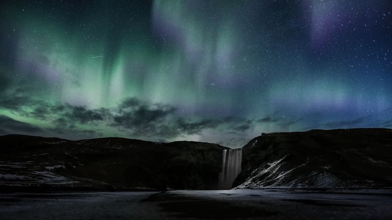 водопад,skogafoss,исландия,пейзаж,северное сияние Skogafoss фото превью