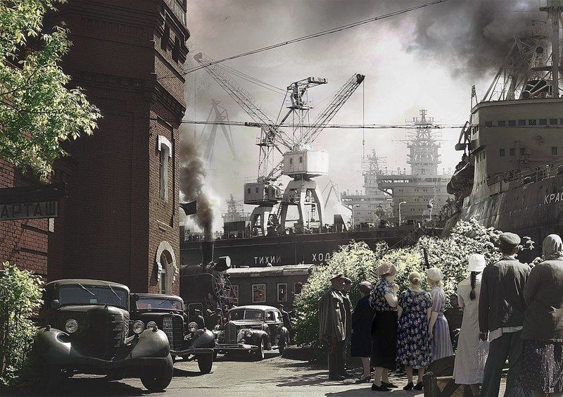 паровоз, вагоны, автомобиль, пароход Тихий ход фото превью