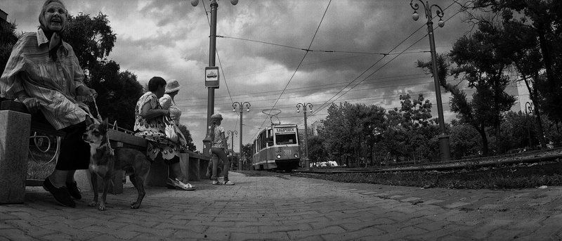 Прибытие трамвая на остановку Дикопольцева - 2011г. фото превью