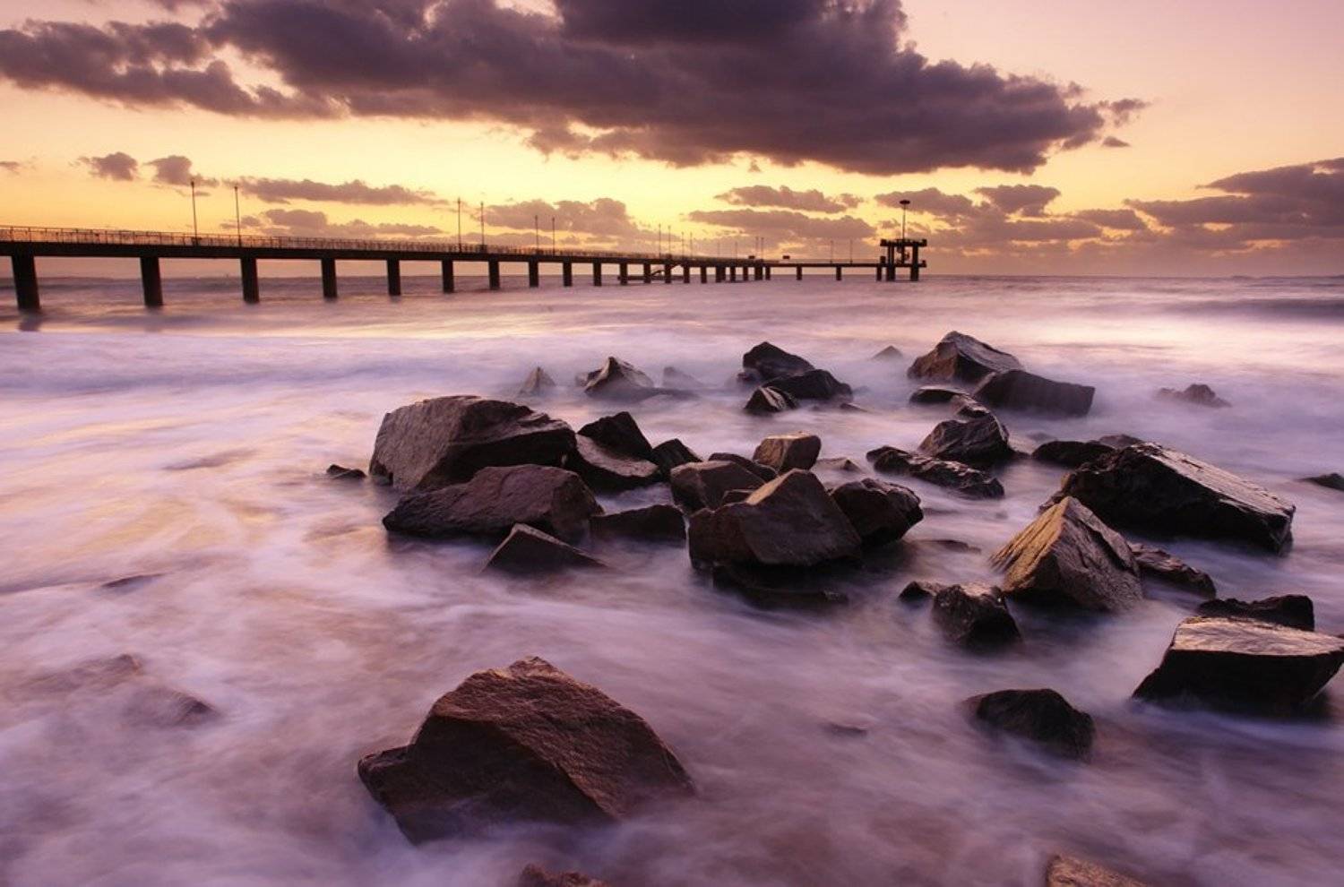 bridge, sea, wave, water, rocks, sand, sun, sky, sunrise, clouds, beach, coast,, Senna Ayd-Photographer
