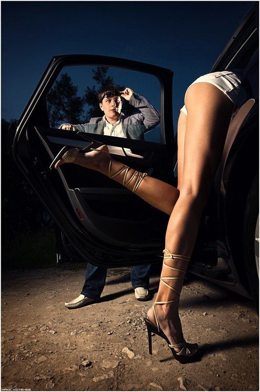 вечер, девушка, сигара, автомобиль *** фото превью