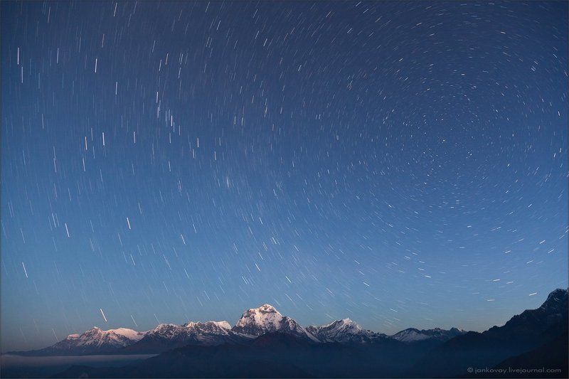 непал, горы, ночь, звезды, гималаи И снова горы и звезды ... :) | Dhaulagiri (8,167 m) фото превью
