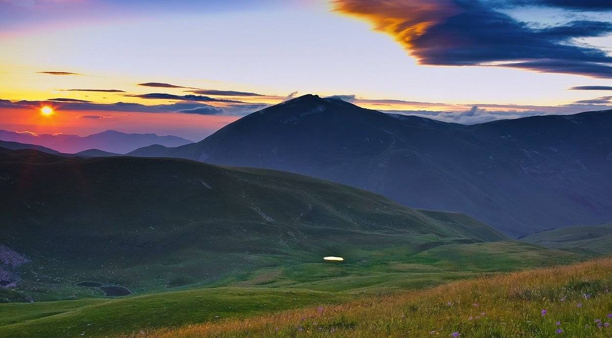 закат, горы, природа, озеро, Олег