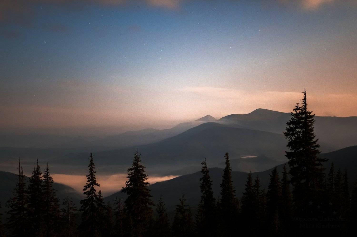 драгобрат, горы, ночь, звезды, рассвет, сумерки, карпаты, облака, лес, Харланов Никита