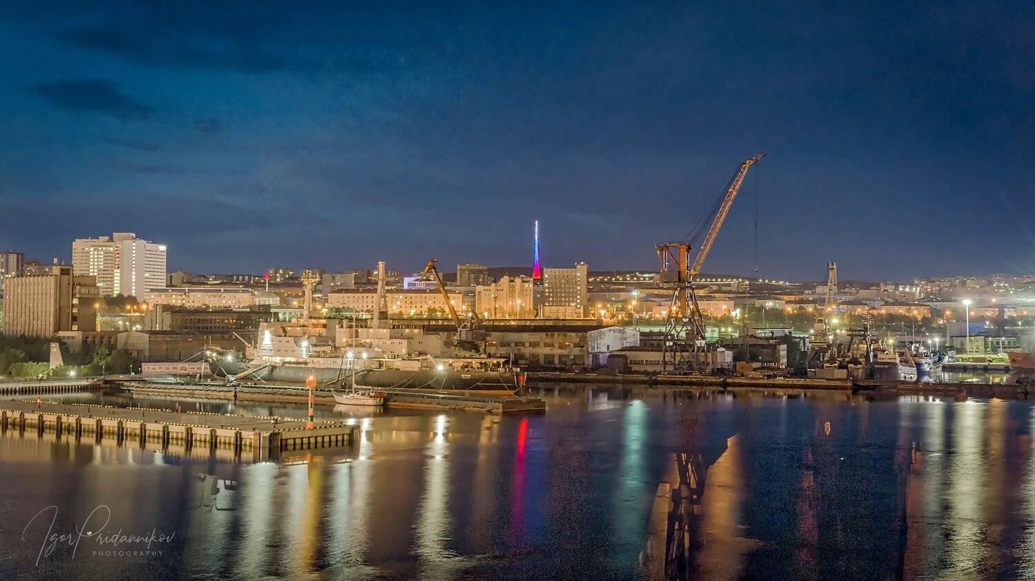 мурманск, ночь, порт, ледокол ленин, морвокзал, Игорь Приданников