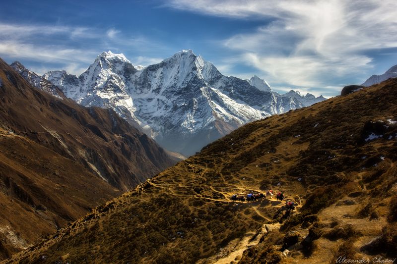 гималаи, непал, горы, облака, пейзаж, кангтега, тамсерку Гималайские тропы фото превью