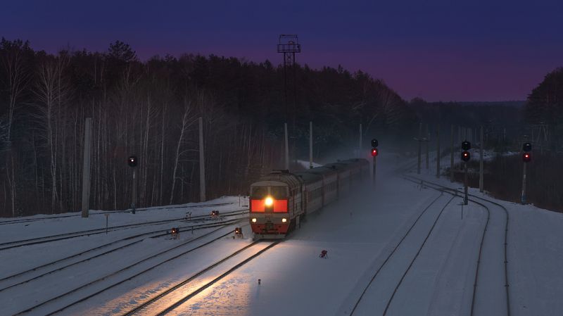 жд, железная дорога, поезд, россия,  пейзаж, skrylov, skrylov_official, зима, 2тэ116, стриганово, закат, снег, пассажирский поезд, свердловская область *** фото превью