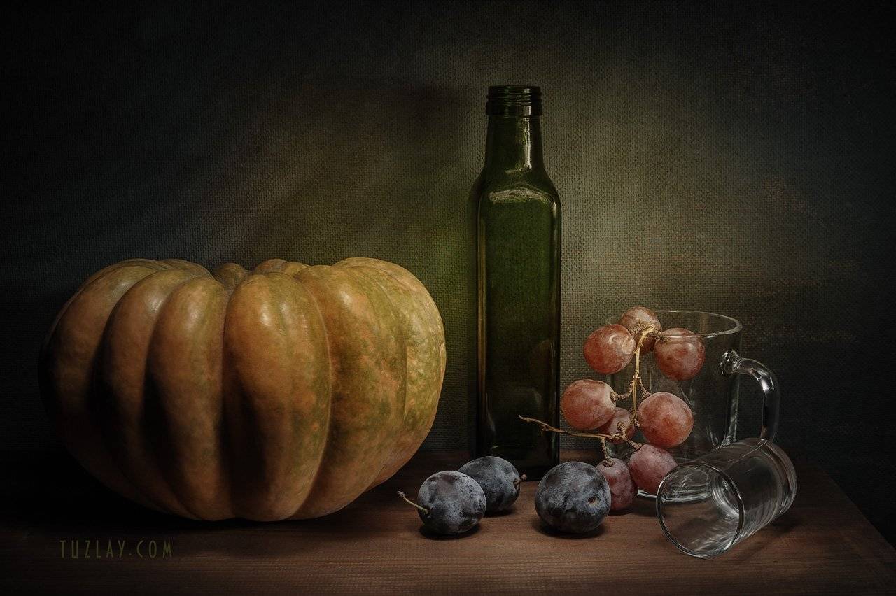 виноград, сливы, тыква, стеклянная посуда, Владимир Тузлай