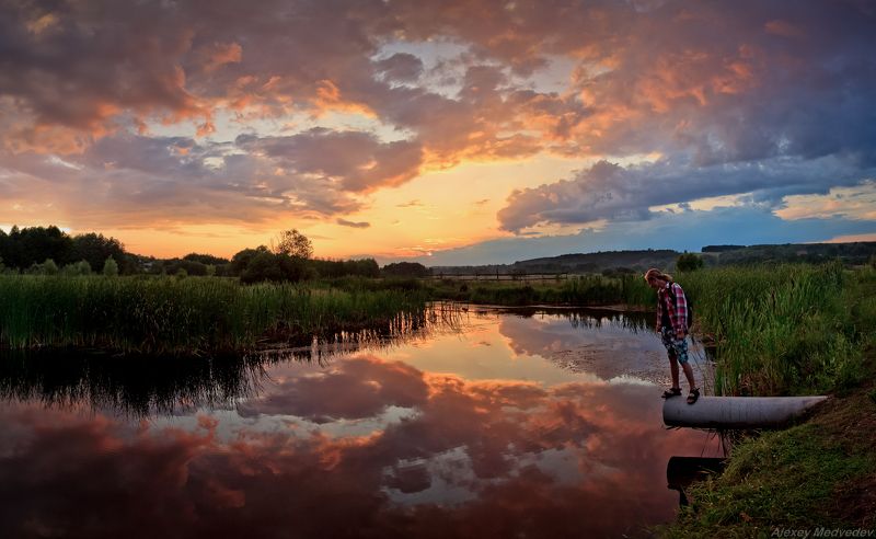 закат, камыш, лето, Украина, Васильков, Стугна, озеро, река, Украина Отражения фото превью