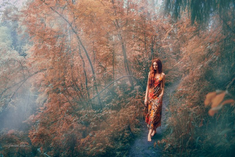 девушка, осень, русалка, портрет, туман, утро, girl, portreit, autumn, morning, fog  фото превью