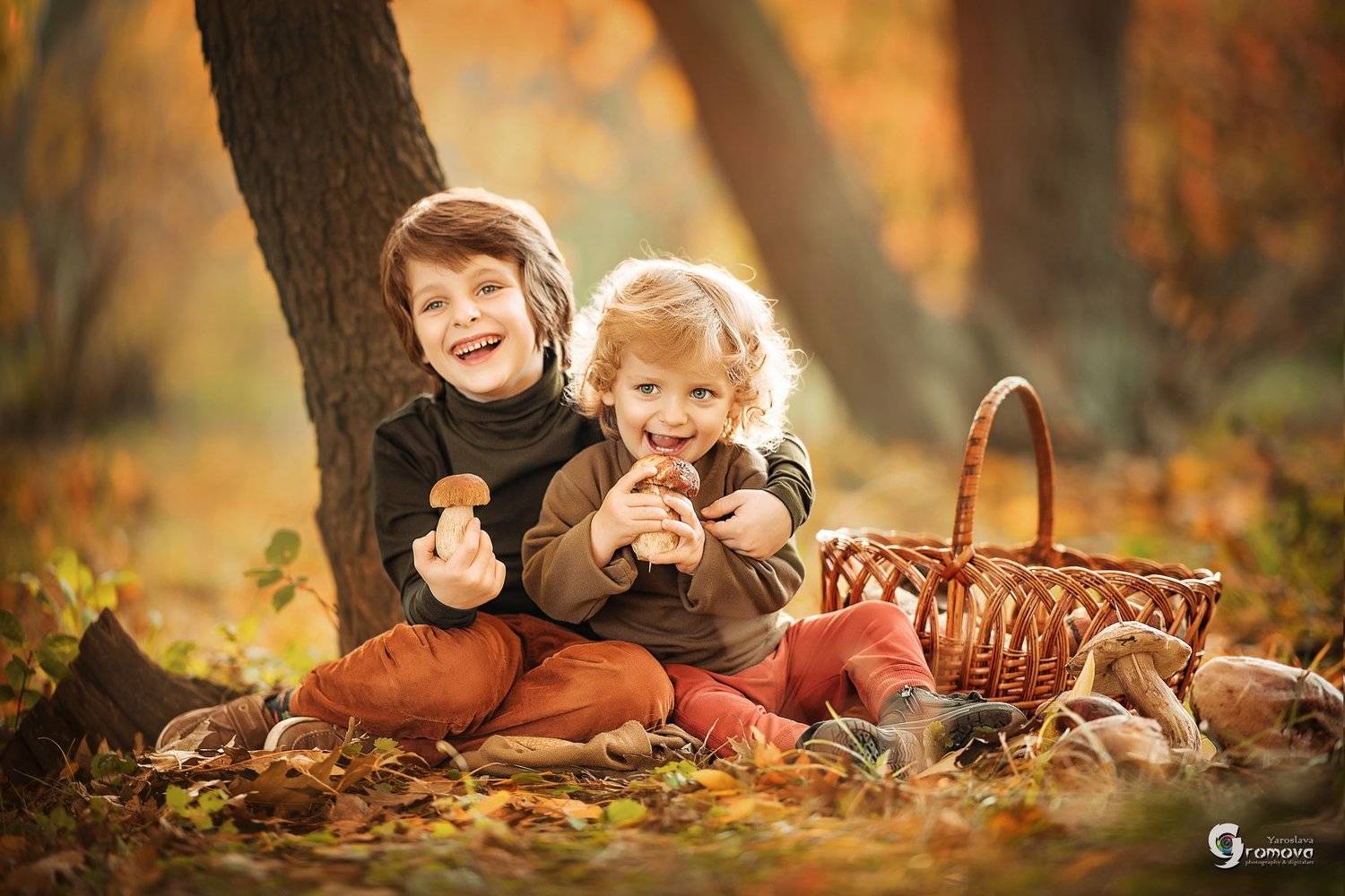 грибники, осень, грибы, дети, мальчишки, малыши, листва , Ярослава Громова