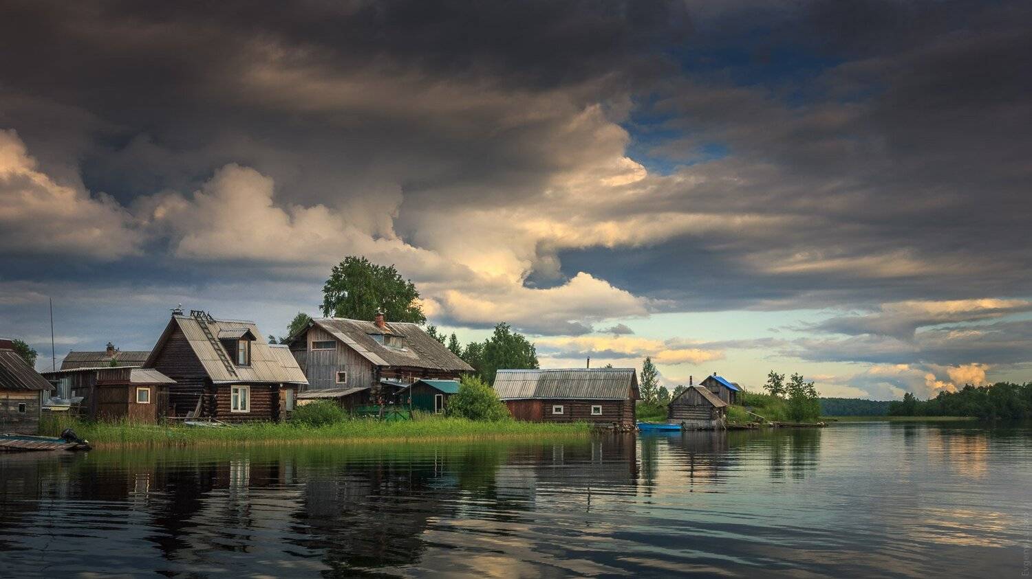 пейзаж, озеро, карелия, облака, деревня, природа, Евгений Луцко