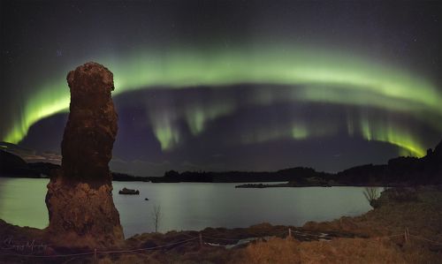 Northern lights over Myvatn lake. Iceland.