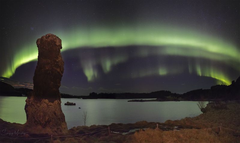 myvatn lake iceland northern lights Northern lights over Myvatn lake. Iceland. фото превью