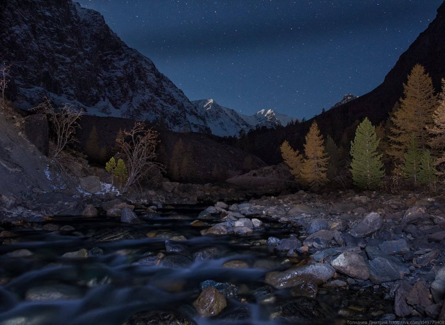горный алтай, дикая природа россии, россия, толмачев дмитрий, горы, сибирь, актру, река, альплагерь, ночь, звезды, Толмачев Дмитрий