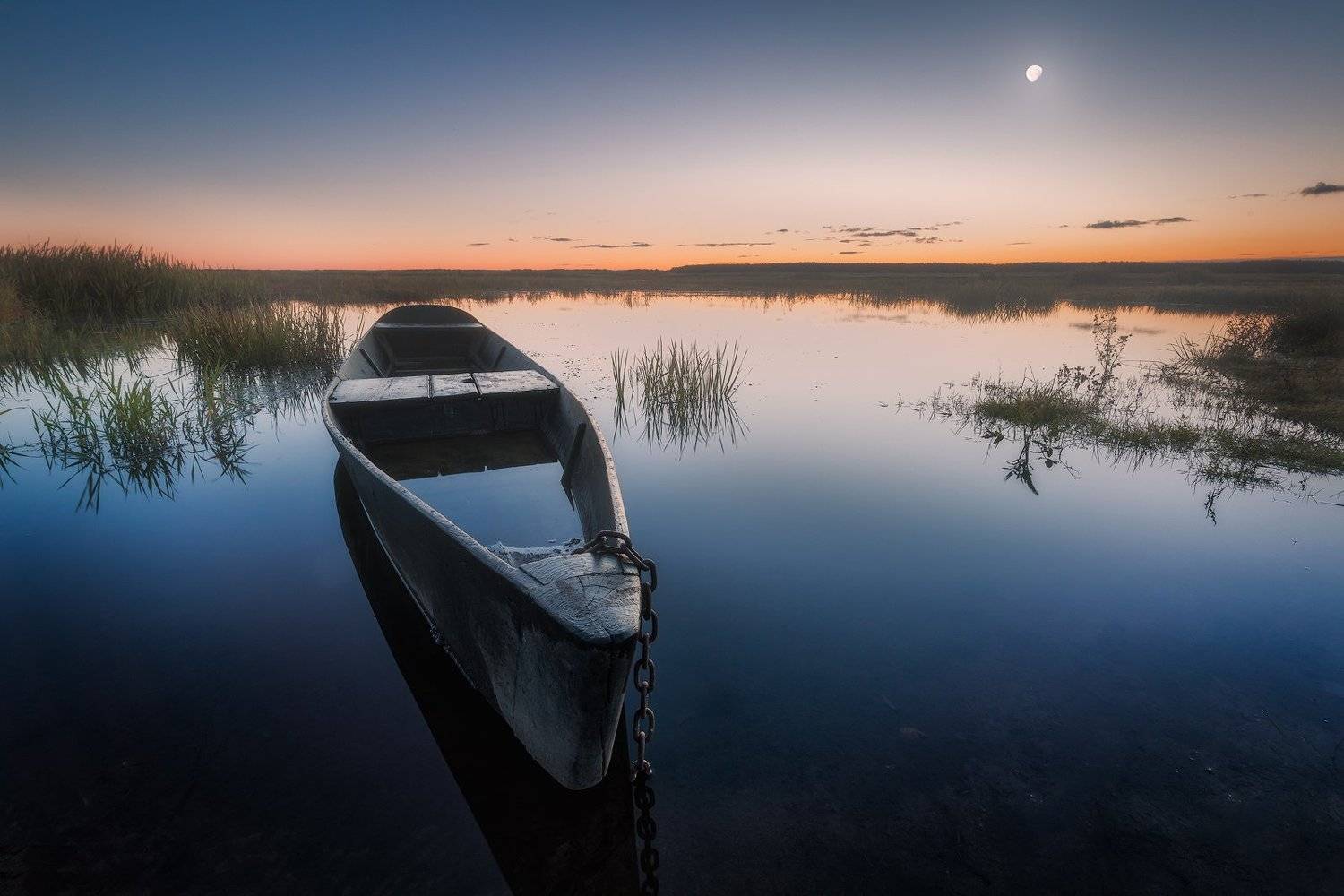 water sky moon boat mood poland podlasie biebrza, Maciej Warchoł