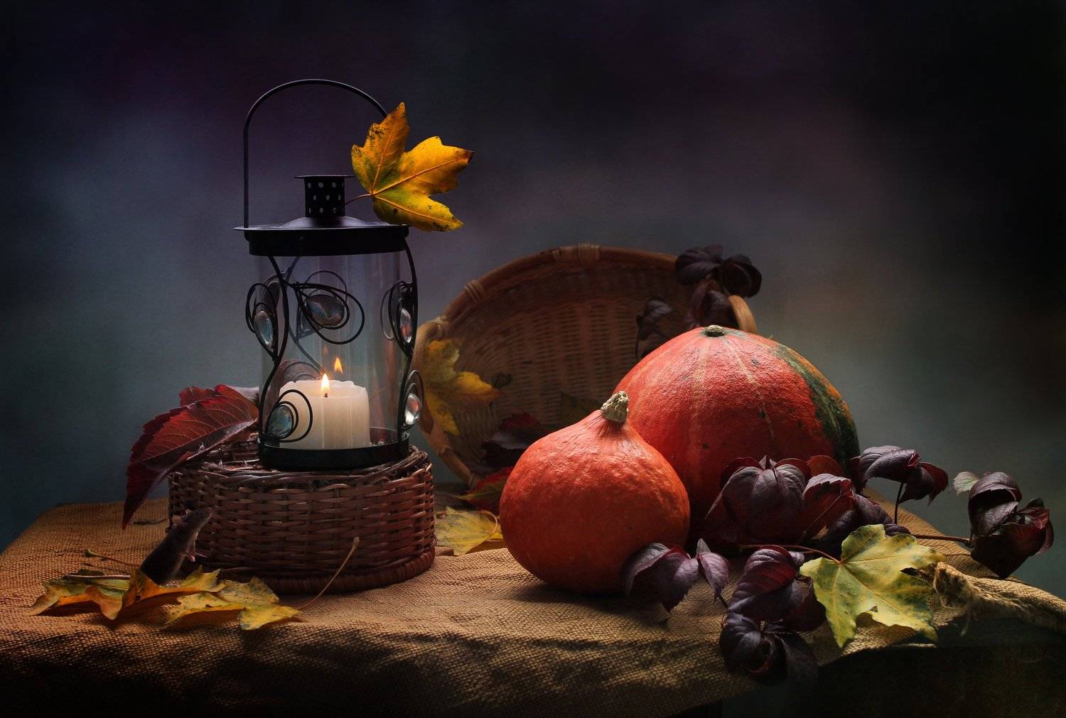 натюрморт, осень, тыквы, мышка, фонарик, корзина, подсвечник, Ковалева Светлана