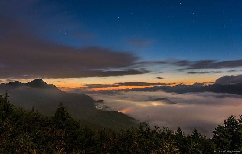 long, exposure, mountain, nature, nightscape, low, clouds [ Sea of clouds ] фото превью