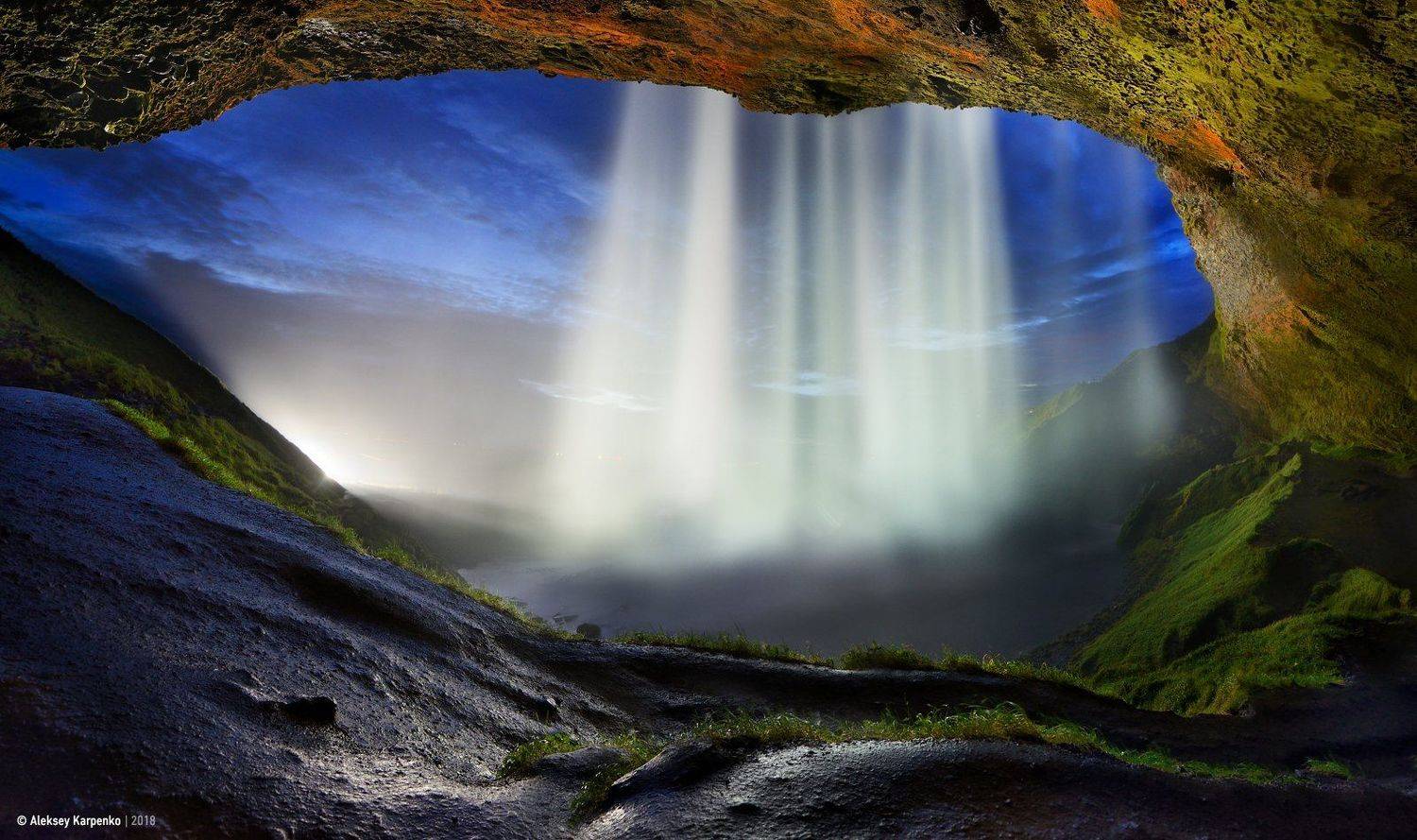seljalandsfoss, waterfall, twilight, iceland, Алексей Карпенко