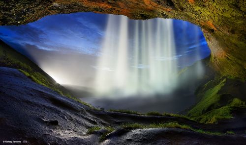 Seljalandsfoss waterfall at twilight