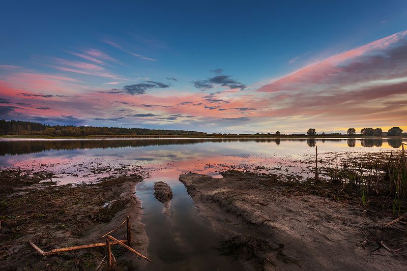 природа, пейзаж, закат, озеро, Nature, landscape, sunset Закат фото превью