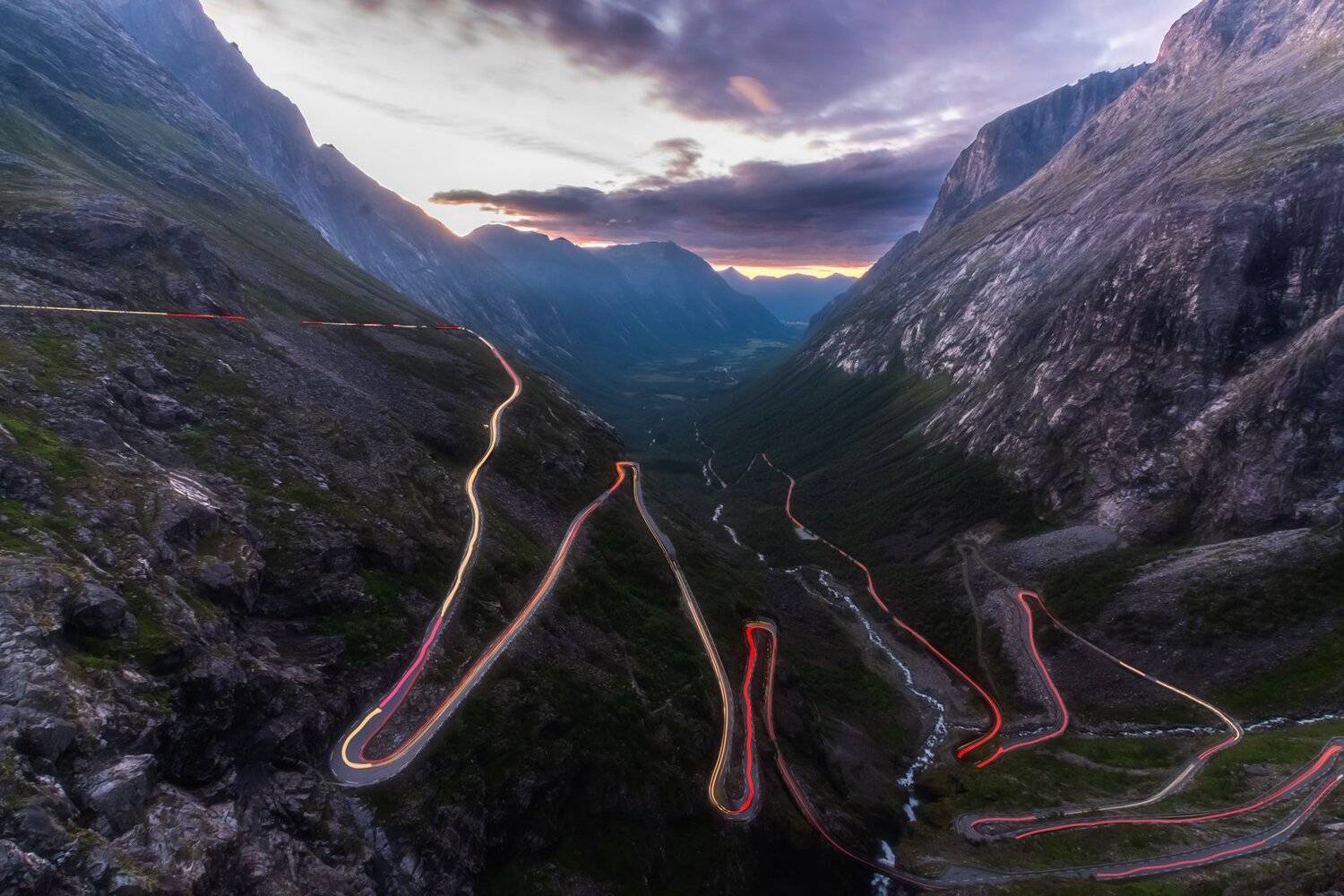 лестница троллей, пейзаж, трассеры, дорога, извилистая, пейзаж, ночь, закат, Норвегия , Лариса Николаевна Дука